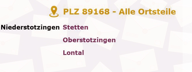 Postleitzahl 89168 Niederstotzingen, Baden-Württemberg - Alle Orte und Ortsteile