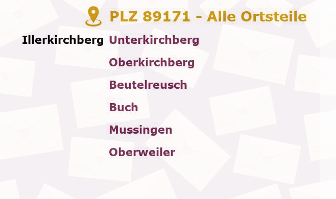 Postleitzahl 89171 Illerkirchberg, Baden-Württemberg - Alle Orte und Ortsteile