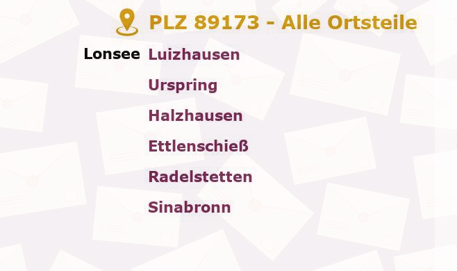 Postleitzahl 89173 Lonsee, Baden-Württemberg - Alle Orte und Ortsteile