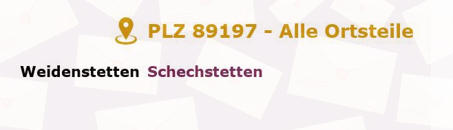 Postleitzahl 89197 Weidenstetten, Baden-Württemberg - Alle Orte und Ortsteile