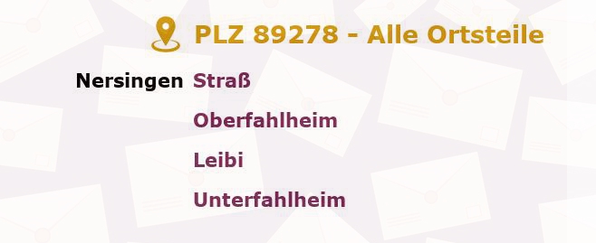 Postleitzahl 89278 Nersingen, Bayern - Alle Orte und Ortsteile