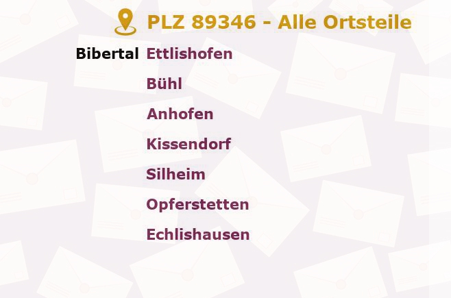 Postleitzahl 89346 Bayern - Alle Orte und Ortsteile