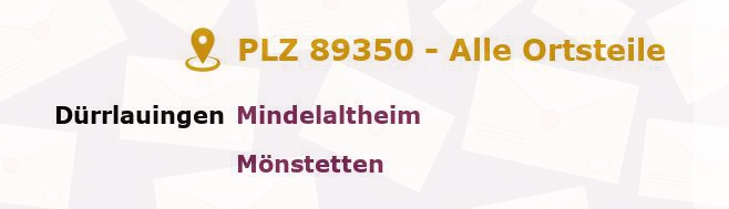 Postleitzahl 89350 Dürrlauingen, Bayern - Alle Orte und Ortsteile