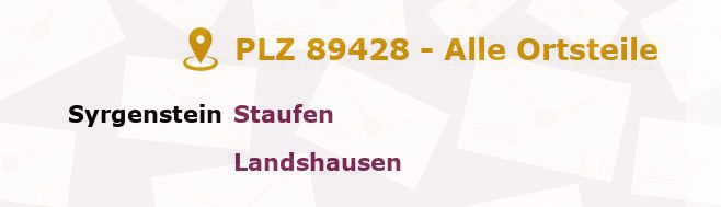 Postleitzahl 89428 Bayern - Alle Orte und Ortsteile