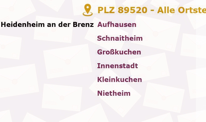 Postleitzahl 89520 Heidenheim an der Brenz, Baden-Württemberg - Alle Orte und Ortsteile