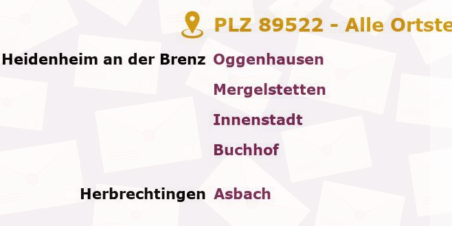 Postleitzahl 89522 Heidenheim an der Brenz, Baden-Württemberg - Alle Orte und Ortsteile