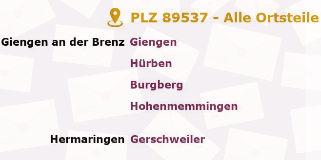 Postleitzahl 89537 Giengen, Baden-Württemberg - Alle Orte und Ortsteile