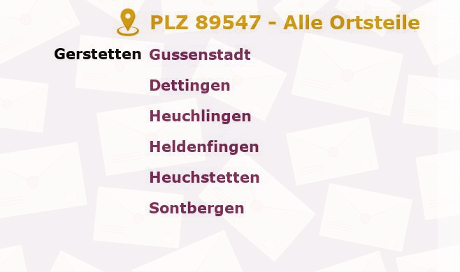 Postleitzahl 89547 Gerstetten, Baden-Württemberg - Alle Orte und Ortsteile