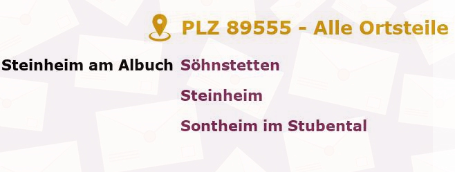 Postleitzahl 89555 Steinheim am Albuch, Baden-Württemberg - Alle Orte und Ortsteile