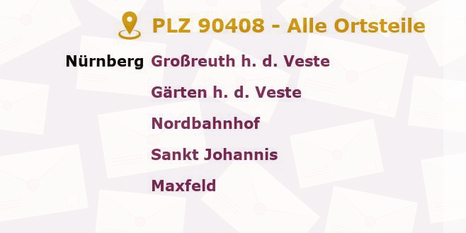 Postleitzahl 90408 Nuremberg, Bayern - Alle Orte und Ortsteile