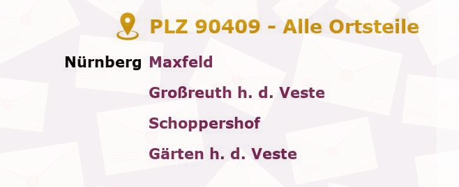 Postleitzahl 90409 Nuremberg, Bayern - Alle Orte und Ortsteile