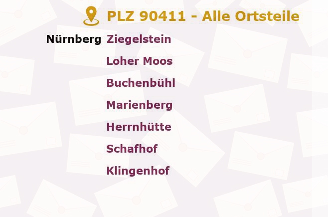 Postleitzahl 90411 Nuremberg, Bayern - Alle Orte und Ortsteile