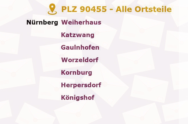 Postleitzahl 90455 Nuremberg, Bayern - Alle Orte und Ortsteile