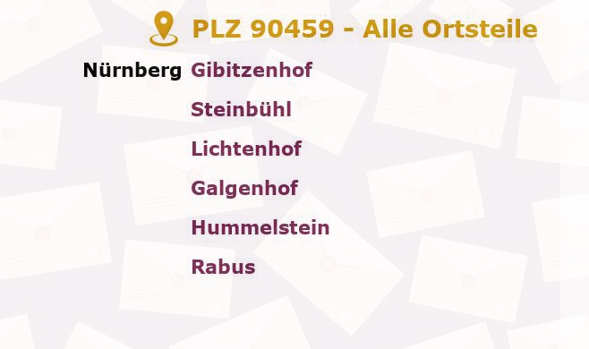 Postleitzahl 90459 Nuremberg, Bayern - Alle Orte und Ortsteile