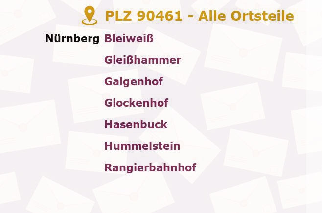 Postleitzahl 90461 Nuremberg, Bayern - Alle Orte und Ortsteile