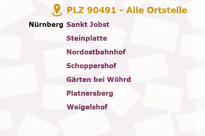 Postleitzahl 90491 Nuremberg, Bayern - Alle Orte und Ortsteile