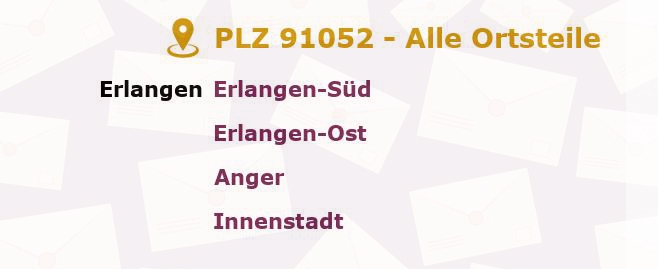 Postleitzahl 91052 Erlangen, Bayern - Alle Orte und Ortsteile