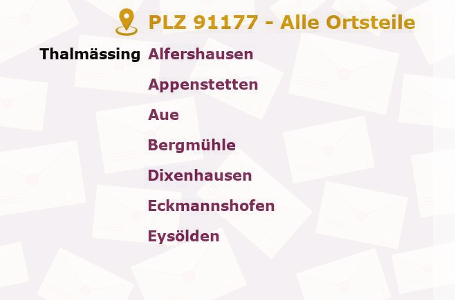 Postleitzahl 91177 Thalmässing, Bayern - Alle Orte und Ortsteile