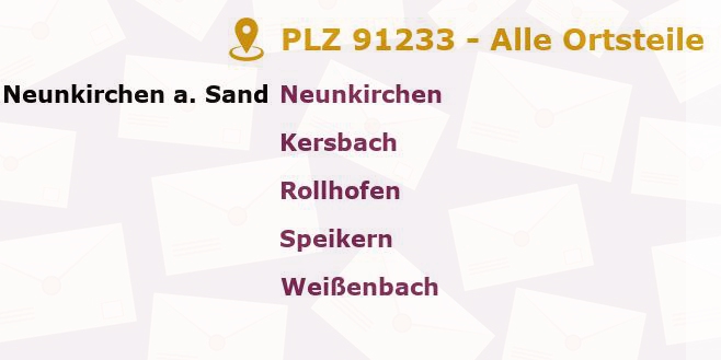 Postleitzahl 91233 Neunkirchen am Sand, Bayern - Alle Orte und Ortsteile