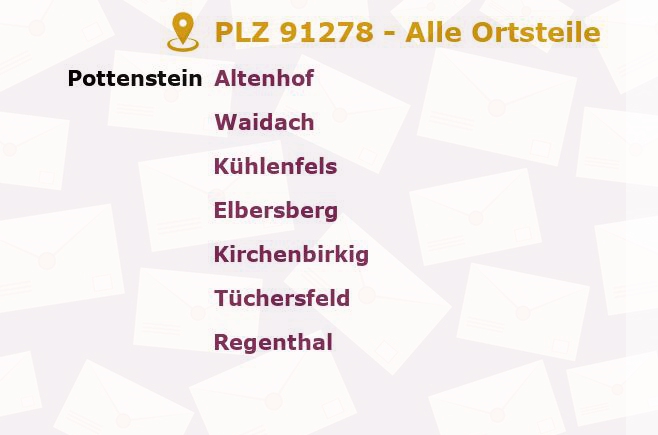 Postleitzahl 91278 Pottenstein, Bayern - Alle Orte und Ortsteile