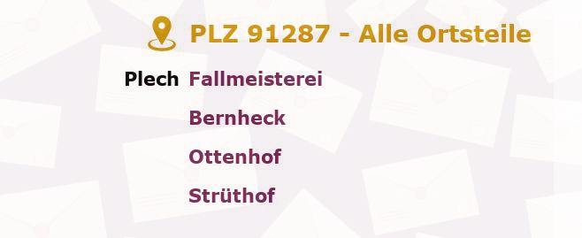 Postleitzahl 91287 Plech, Bayern - Alle Orte und Ortsteile