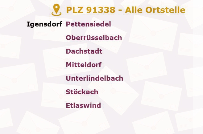 Postleitzahl 91338 Igensdorf, Bayern - Alle Orte und Ortsteile