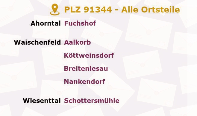 Postleitzahl 91344 Waischenfeld, Bayern - Alle Orte und Ortsteile