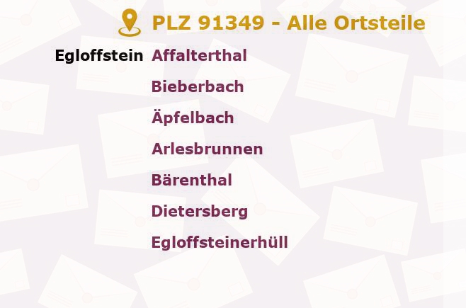 Postleitzahl 91349 Egloffstein, Bayern - Alle Orte und Ortsteile