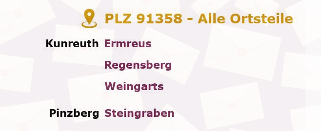 Postleitzahl 91358 Bayern - Alle Orte und Ortsteile