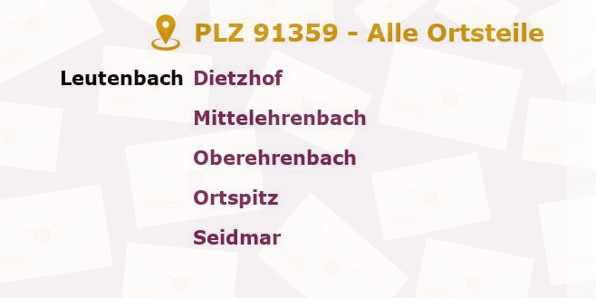 Postleitzahl 91359 Leutenbach, Bayern - Alle Orte und Ortsteile