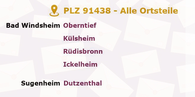 Postleitzahl 91438 Bad Windsheim, Bayern - Alle Orte und Ortsteile