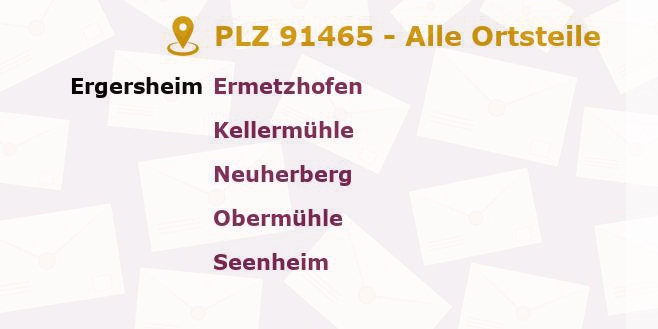 Postleitzahl 91465 Ergersheim, Bayern - Alle Orte und Ortsteile