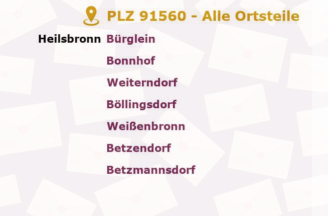 Postleitzahl 91560 Heilsbronn, Bayern - Alle Orte und Ortsteile