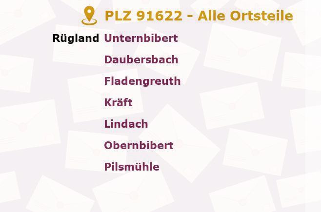 Postleitzahl 91622 Rügland, Bayern - Alle Orte und Ortsteile