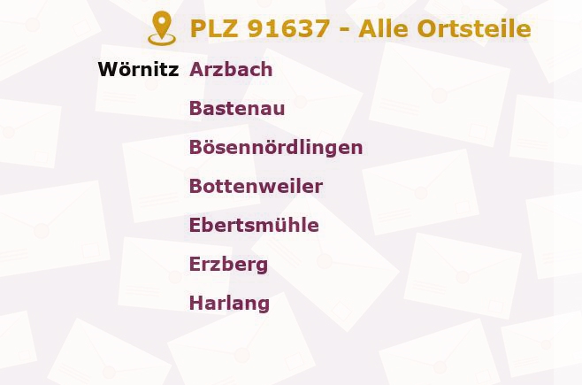 Postleitzahl 91637 Bayern - Alle Orte und Ortsteile