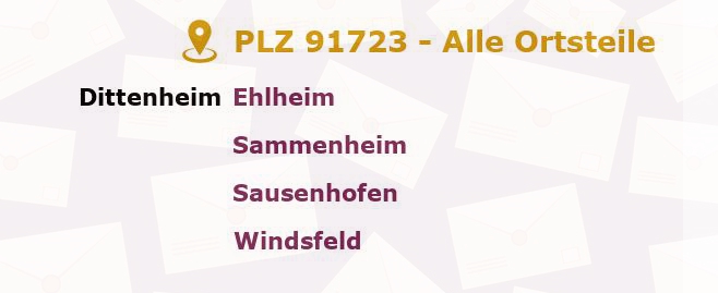 Postleitzahl 91723 Dittenheim, Bayern - Alle Orte und Ortsteile