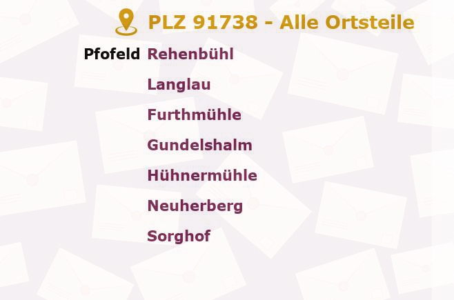 Postleitzahl 91738 Pfofeld, Bayern - Alle Orte und Ortsteile