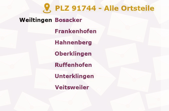 Postleitzahl 91744 Weiltingen, Bayern - Alle Orte und Ortsteile