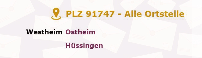 Postleitzahl 91747 Westheim, Bayern - Alle Orte und Ortsteile