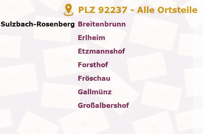 Postleitzahl 92237 Sulzbach-Rosenberg, Bayern - Alle Orte und Ortsteile