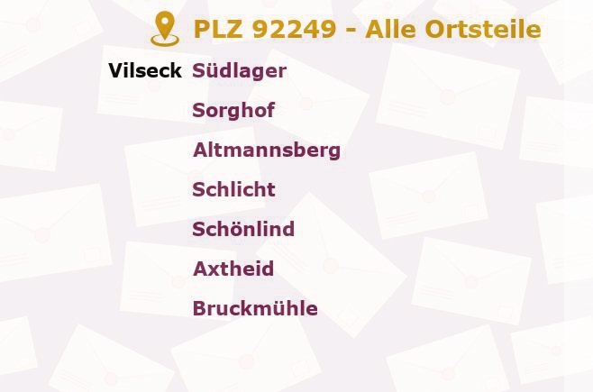 Postleitzahl 92249 Vilseck, Bayern - Alle Orte und Ortsteile