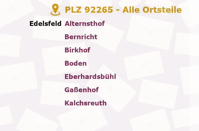 Postleitzahl 92265 Edelsfeld, Bayern - Alle Orte und Ortsteile