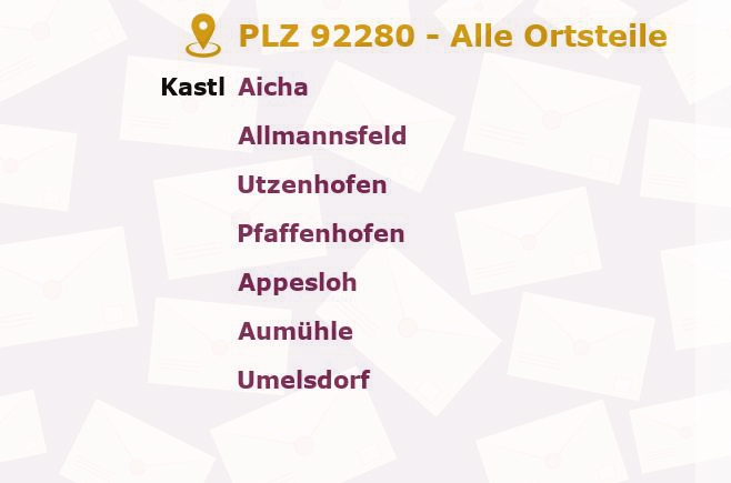 Postleitzahl 92280 Kastl, Amberg-Sulzbach, Bayern - Alle Orte und Ortsteile