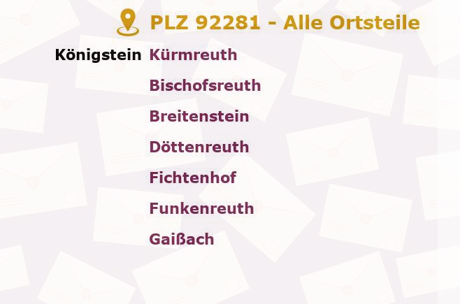 Postleitzahl 92281 Königstein, Bayern - Alle Orte und Ortsteile