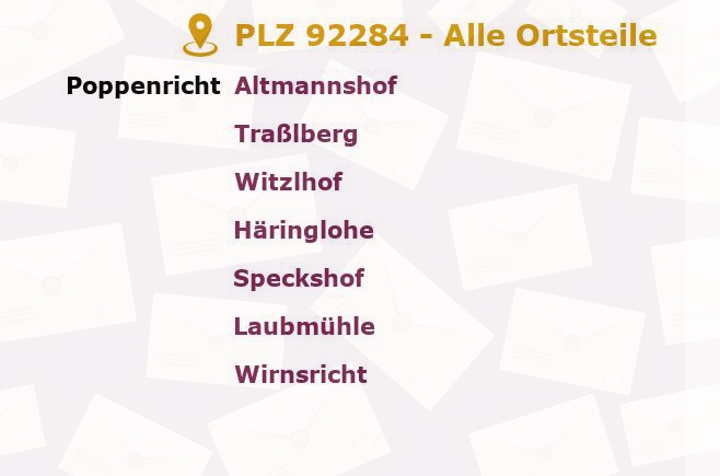 Postleitzahl 92284 Poppenricht, Bayern - Alle Orte und Ortsteile