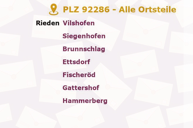 Postleitzahl 92286 Rieden, Bayern - Alle Orte und Ortsteile