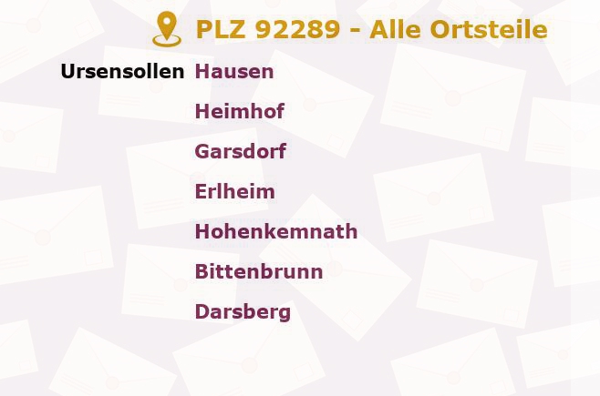 Postleitzahl 92289 Ursensollen, Bayern - Alle Orte und Ortsteile