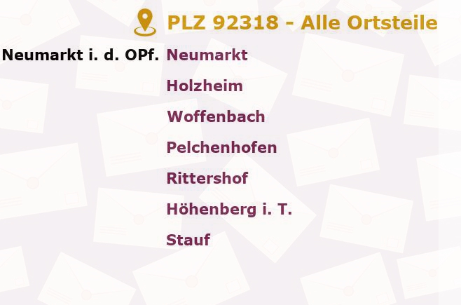 Postleitzahl 92318 Neumarkt in der Oberpfalz, Bayern - Alle Orte und Ortsteile