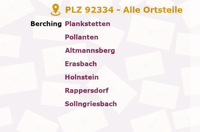 Postleitzahl 92334 Berching, Bayern - Alle Orte und Ortsteile