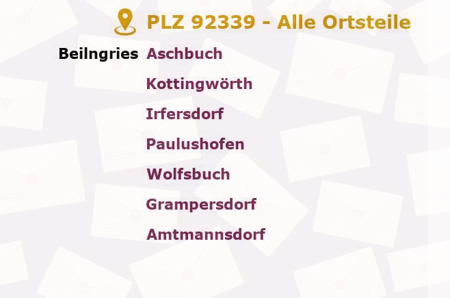 Postleitzahl 92339 Beilngries, Bayern - Alle Orte und Ortsteile